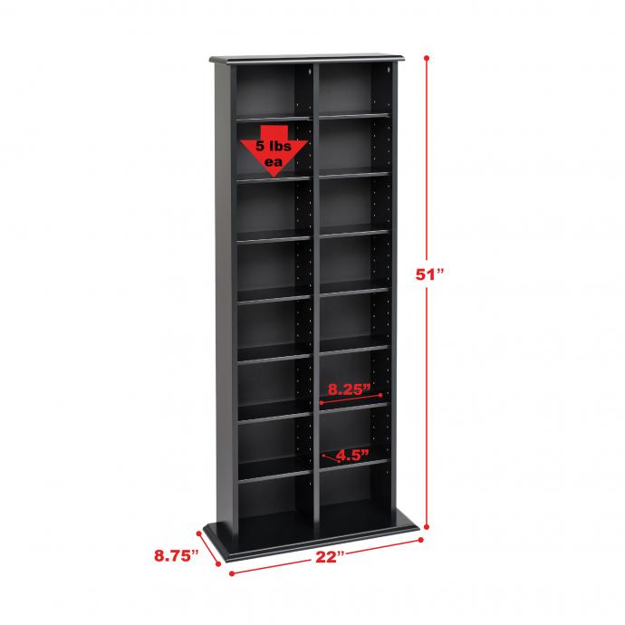 Double Wide Media Storage Tower with dimensions
