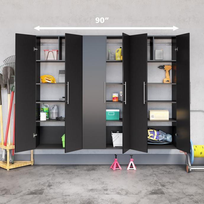 Black HangUps 90" Storage Cabinet Set D - 3pc with dimensions