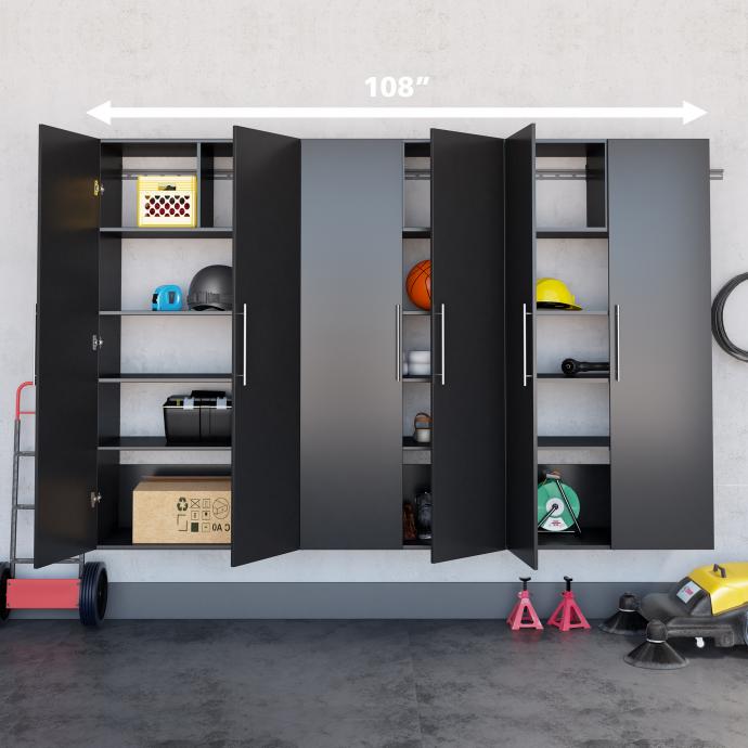 Black HangUps 108" Storage Cabinet Set E - 3pc with dimensions