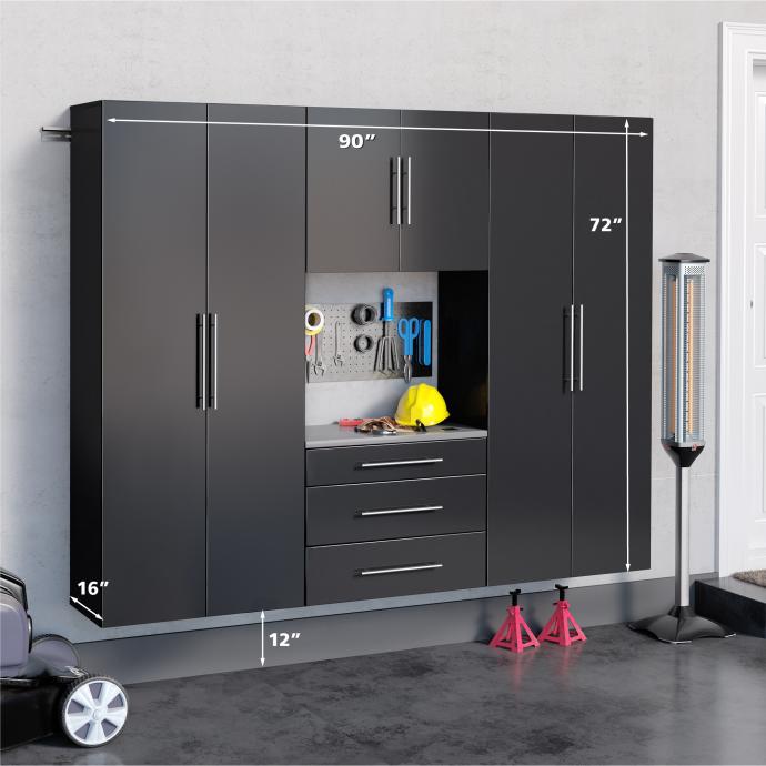 Black HangUps 90" Storage Cabinet Set G - 4pc with dimensions
