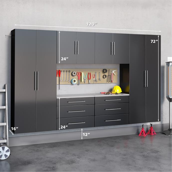 Black HangUps 120" Storage Cabinet Set I - 6pc with dimensions