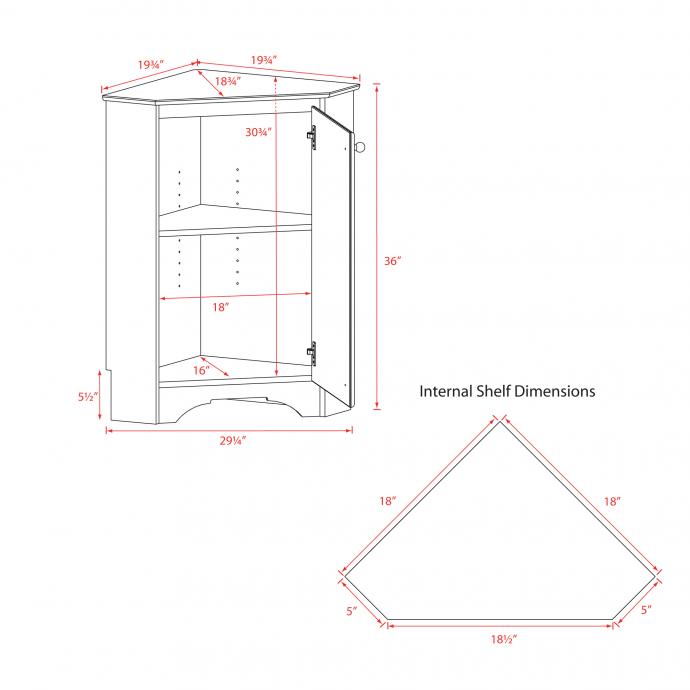 Short Corner Cabinet with 1 Door Dimensions