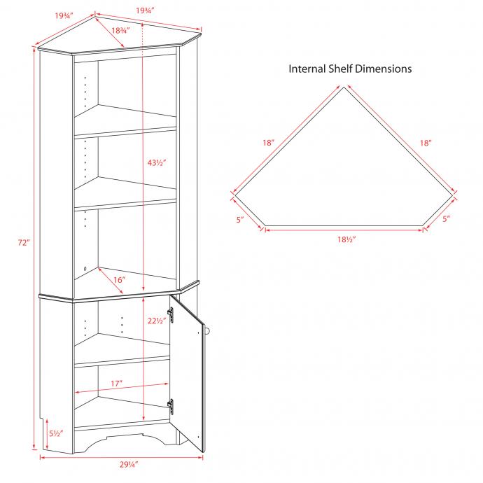 Corner Cabinet with 1 Door Dimensions