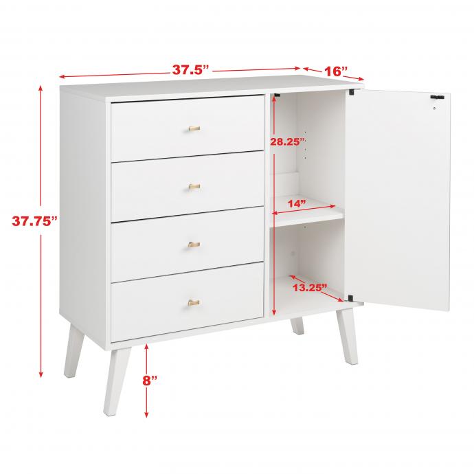 dimensions for Milo 4-drawer Chest with Door