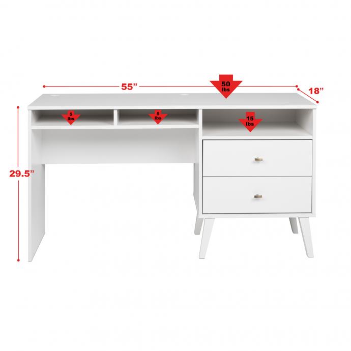 Milo Desk with Side Storage & 2 Drawers with weights, White