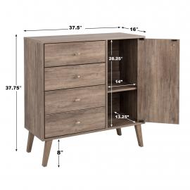 Milo 4-drawer Chest with Door, Drifted Gray with Dimensions