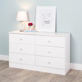 Astrid 6-Drawer Dresser with Crystal Knobs, White 